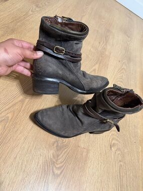 A.S.98 Dark Brown Suede Ankle Boots with Buckle Strap